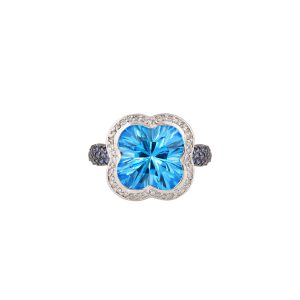 SWISS BLUE TOPAZ FLORAL RING