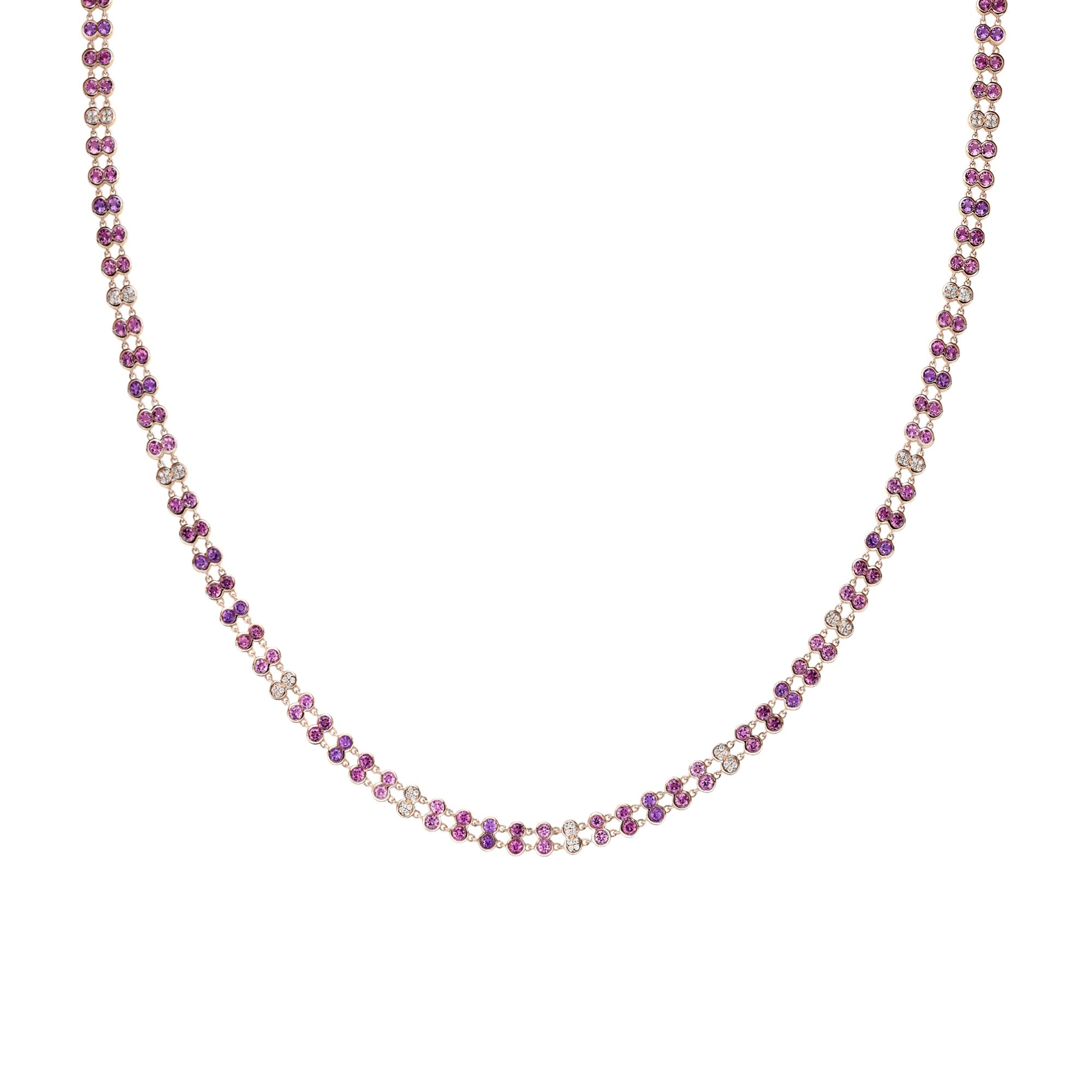 LINKED PINK TOURMALINE & AMETHYST NECKLACE