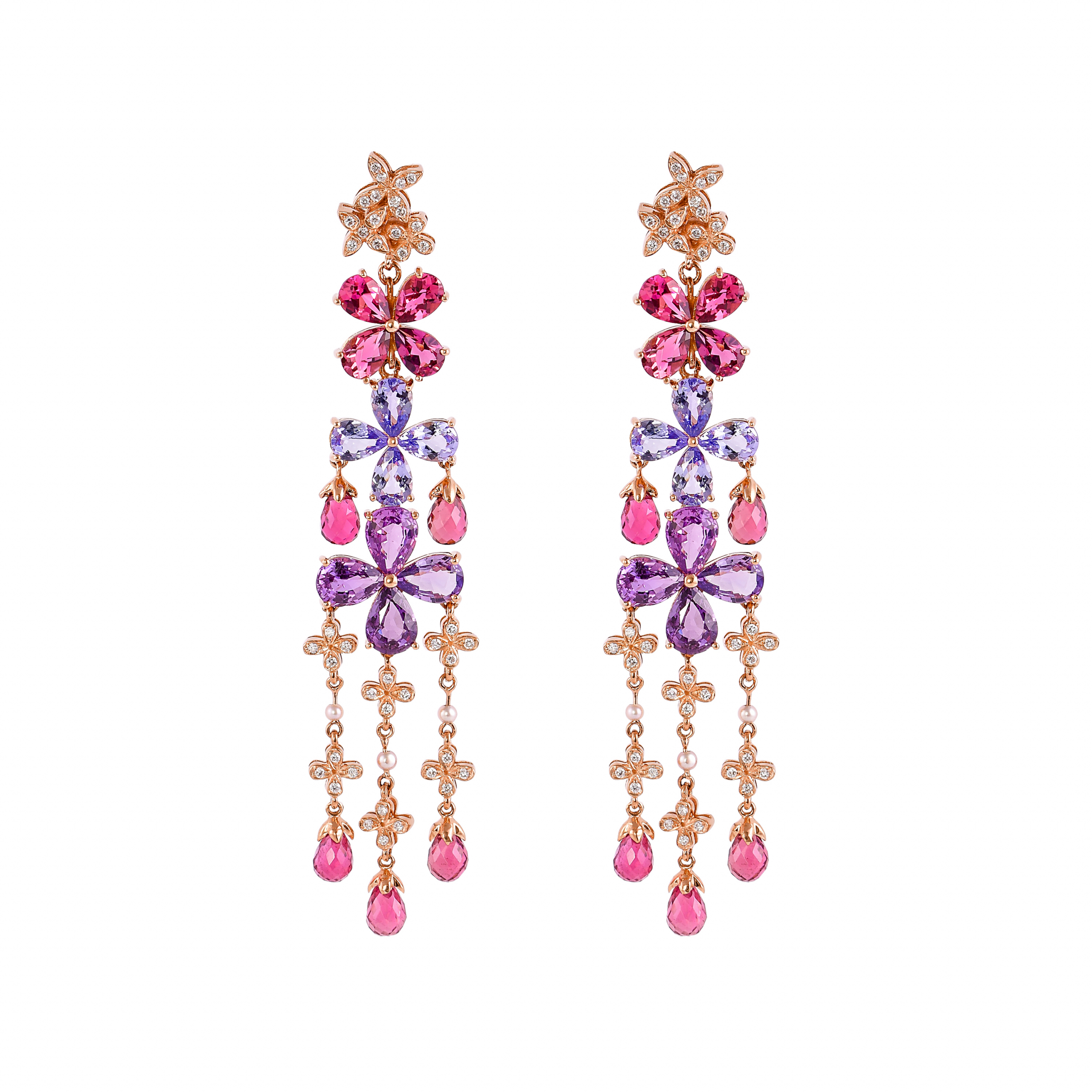 PINK TOURMALINE & TANZANITE CHANDELIER EARRINGS