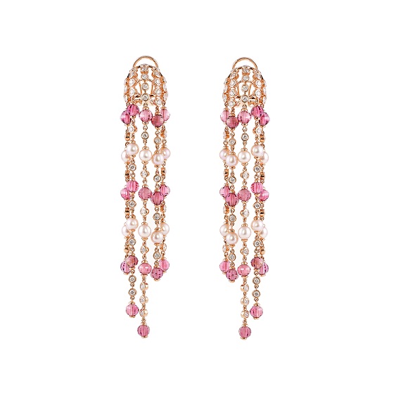PINK TOURMALINE & PEARL CHANDELIER EARRINGS