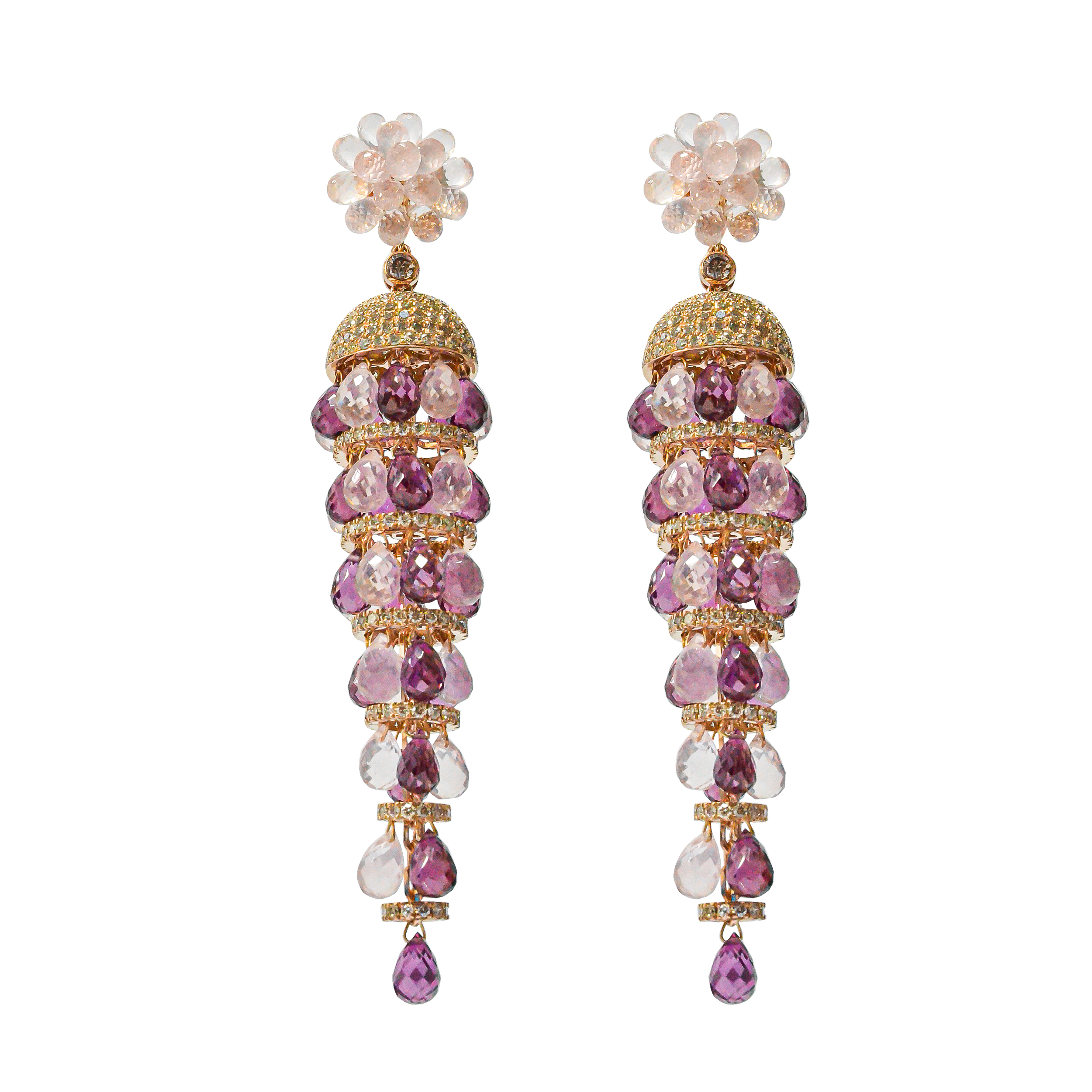 RHODOLITE & ROSE QUARTZ DANGLE EARRINGS