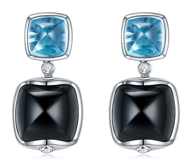 SKY BLUE TOPAZ & BLACK ONYX EARRING