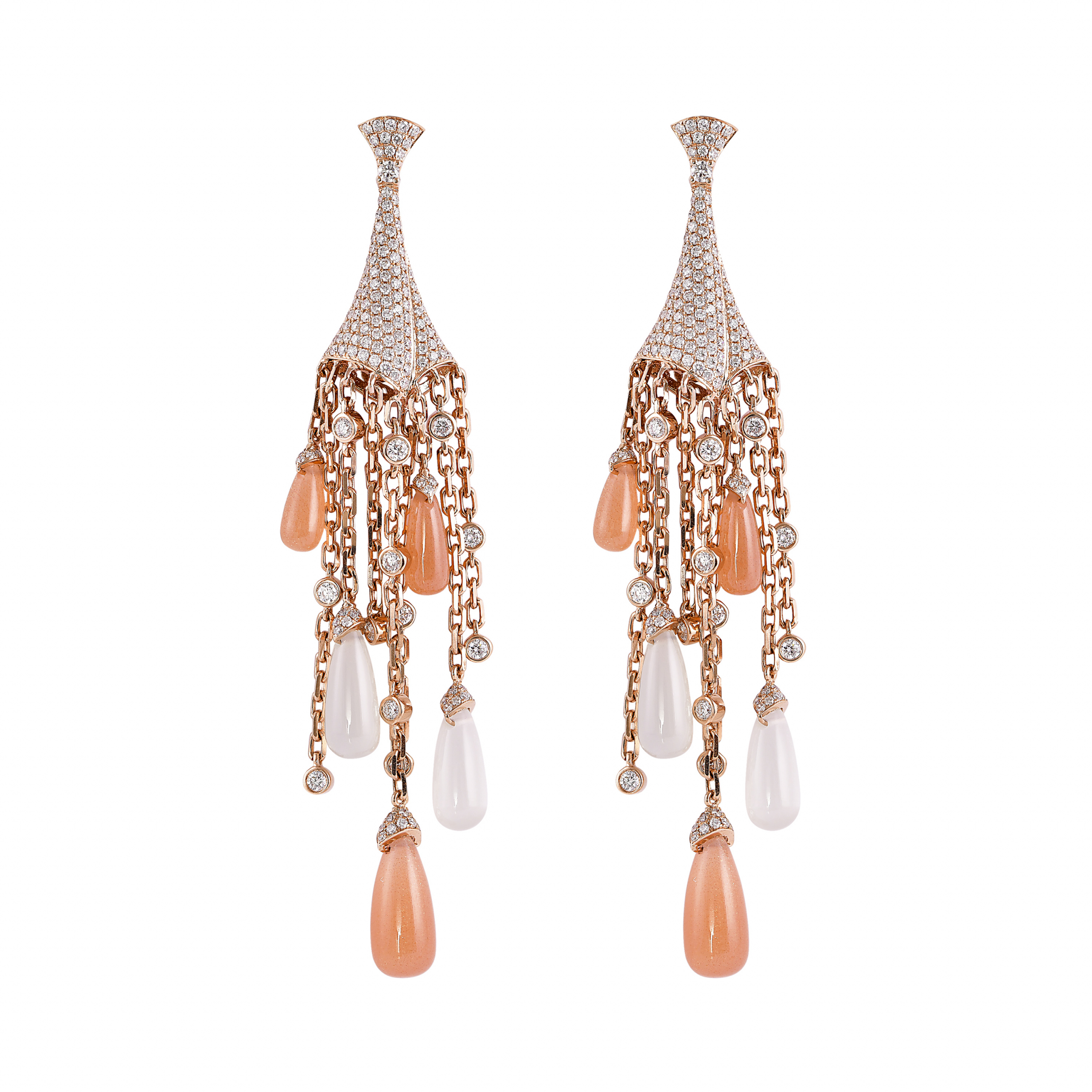 ORANGE & WHITE MOONSTONE TEARDROP EARRING