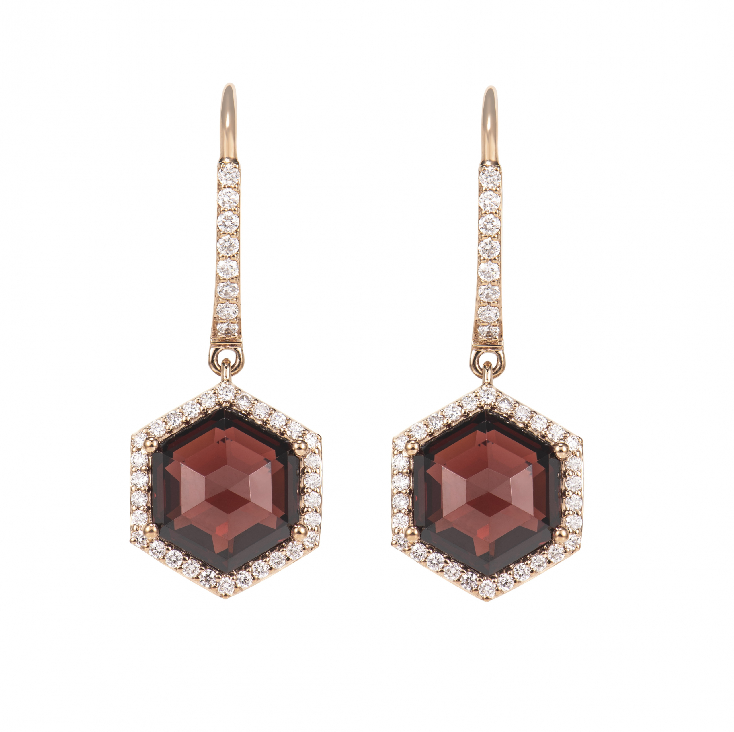 GARNET HEXAGON EARRING