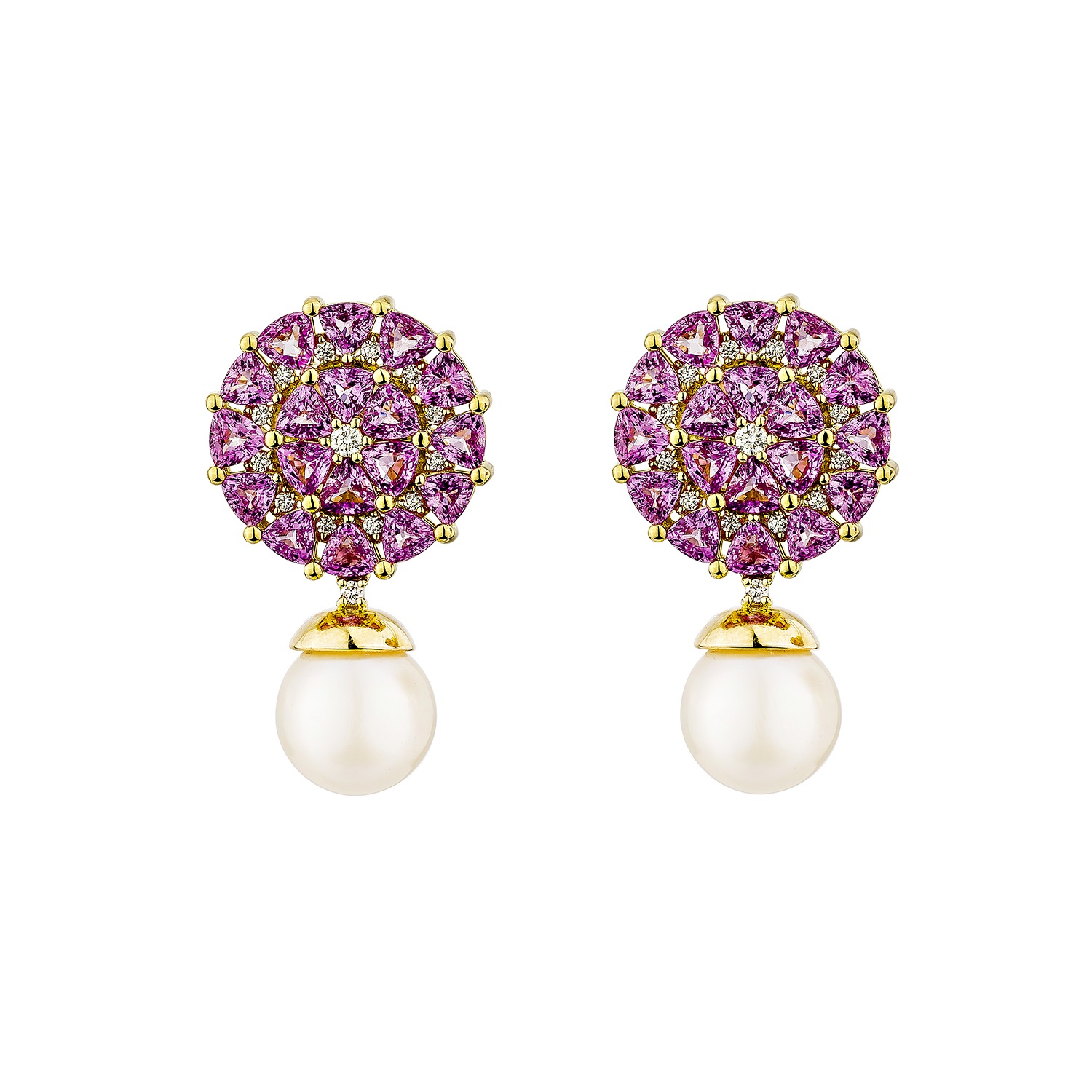 PEARL & PINK SAPPHIRE FLORAL EARRING