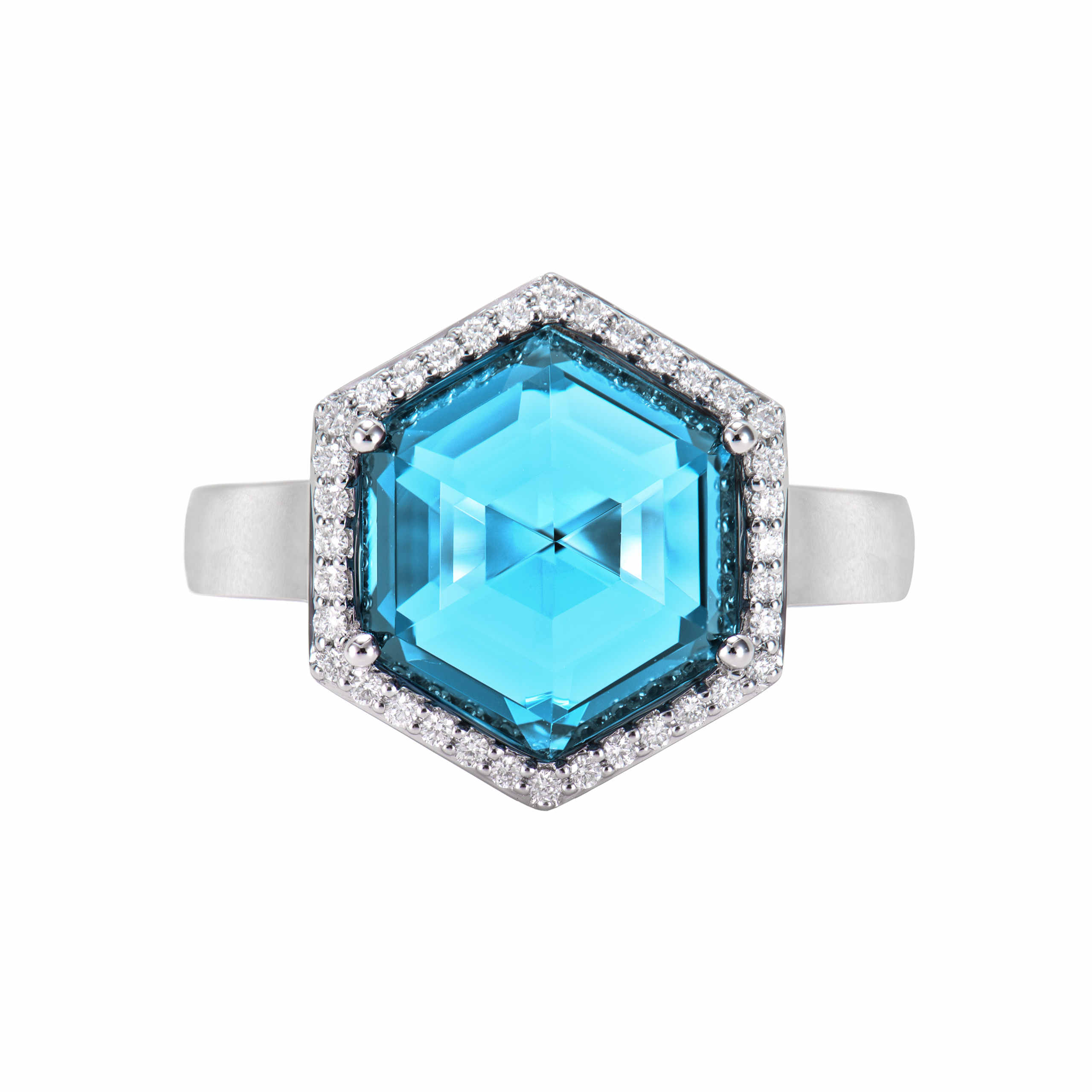 SWISS BLUE TOPAZ HEXAGON RING