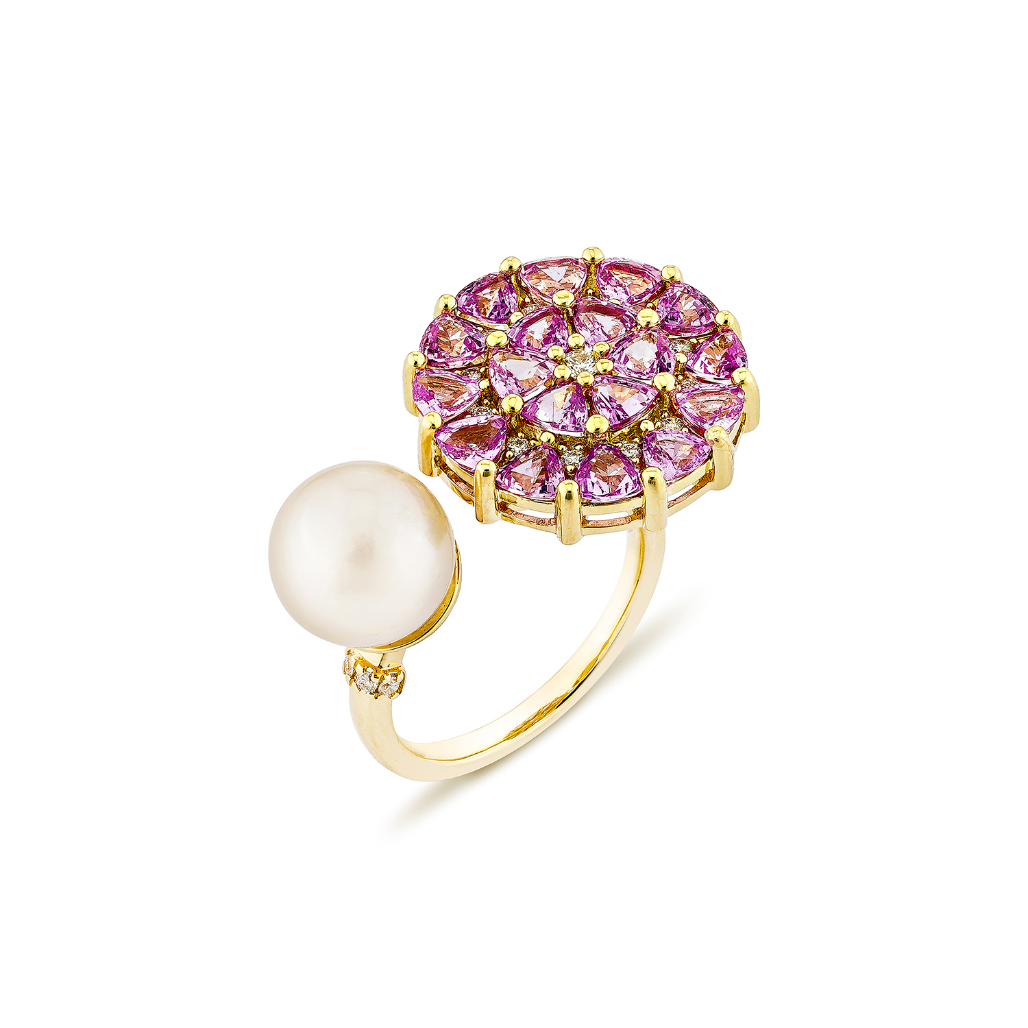 PEARL & PINK SAPPHIRE FLORAL RING
